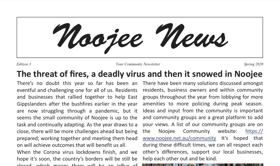 Noojee News, Spring 2020 — cover